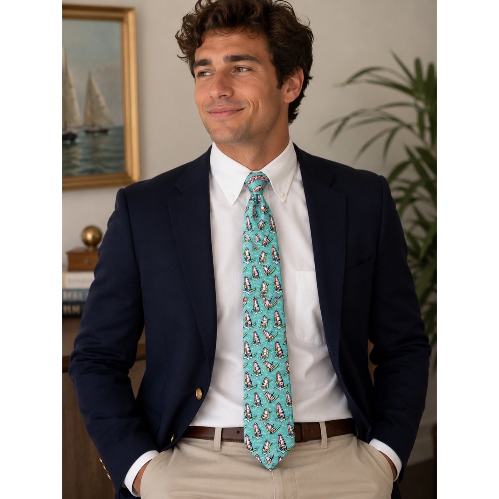 Vineyard Vines Mens Silk Tie Windsurfing Nautical Print Martha's Vineyard 60'